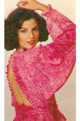 c.1976 Nina Ricci Silk Voile Pink Paisley Print Ruffle Trim Dress