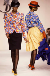 Spring 1983 Yves Saint Laurent Silk Multi Color Print on Blue Dress