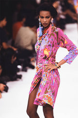 Spring 1991 Yves Saint Laurent Runway & Ad Campaign Printed Draped Dress