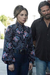 1970s Jeff Banks Green Floral Print Balloon Sleeve Silk Shirt