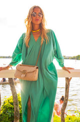 1970s Halston Easy to Wear Black Jersey Slip On Caftan Dress