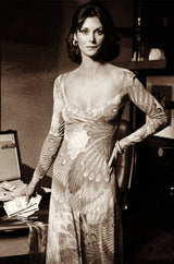 1970s John Kloss Feather Printed Nylon Maxi Dress