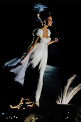 Documented 1963-64 Sarmi Ivory Silk Chiffon Dress w Strapless Natural Mink Bodice & Chocolate Silk Bow