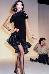 Fall 1982 Yves Saint Laurent Black Ruffled One Shoulder Dress