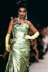Fall 1988-89 Ungaro Couture Green & Gold Silk Metallic Dress