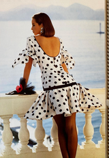 Rare Spring 1990 Yves Saint Laurent Mini Front Skirt Longer Back Pink & Black Dot Dress