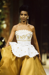 Prettiest 1994 Givenchy Couture Floral Crochet Bodice Dress w Gold Silk Skirting