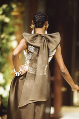 Prettiest 1994 Givenchy Couture Floral Crochet Bodice Dress w Gold Silk Skirting