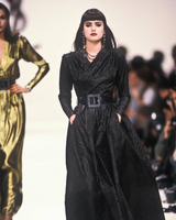 F/W 1986 Yves Saint Laurent Black Silk Taffeta Full Skirted Dress