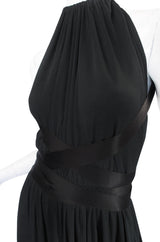 Incredible 1971-1973 Donald Brooks Backless Black Jersey Dress w Ribbon Ties