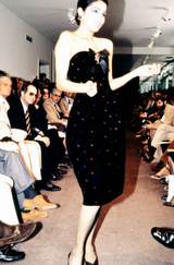 Fabulous Fall 1979 Oscar de la Renta Runway Rhinestone Detailed Velvet Strapless Dress