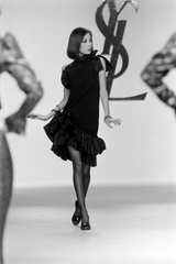 Fall 1982 Yves Saint Laurent Black Ruffled One Shoulder Dress