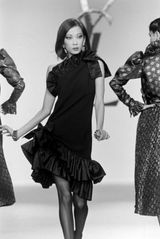 Fall 1982 Yves Saint Laurent Black Ruffled One Shoulder Dress