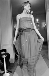 Spring 1978 Unlabeled Christian Dior Haute Couture Silk Dress w Floral Belt