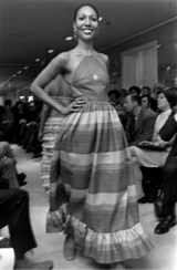 Spring 1972 Oscar de la Renta Backless Rainbow Striped Halter Dress