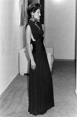 Resort 1986 Yves Saint Laurent Deep Plunge Front Blue Draped Silk Jersey Dress