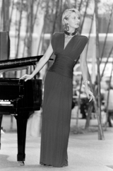 Resort 1986 Yves Saint Laurent Deep Plunge Front Blue Draped Silk Jersey Dress