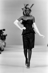 Spring 1985 Yves Saint Laurent Black Cotton Button Front Strapless Mini Dress w Pockets