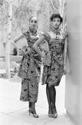 Resort 1983 Yves Saint Laurent Blue Printed Cotton Hip Swag Sarong Dress