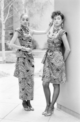 Resort 1983 Yves Saint Laurent Blue Printed Cotton Hip Swag Sarong Dress