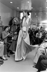 Faboulous 1970s Halston Ivory Jersey Dress W Plunged Front Full Skirt & Tie Waist