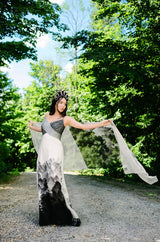 Spring 2000 Hanae Mori Haute Couture Forest & Butterfly Print Silk Chiffon Dress & Silk Huge Scarf