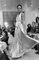 Faboulous 1970s Halston Ivory Jersey Dress W Plunged Front Full Skirt & Tie Waist