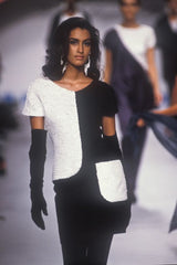 Runway Spring 1991 Karl Lagerfeld Black Crepe & Creamy Ivory Sequin Dress w Pocket