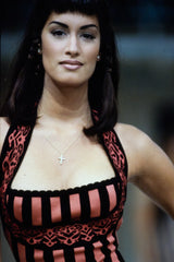 Documented Spring 1992 Azzedine Alaia Black Knit Mini Dress w Curving Halter Neckline