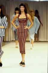 Documented Spring 1992 Azzedine Alaia Black Knit Mini Dress w Curving Halter Neckline