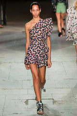 Spring 2017 Isabel Marant "Lavern" Printed One Shoulder Runway Dress w Ruffle Details
