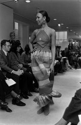 Spring 1972 Oscar de la Renta Backless Rainbow Striped Halter Dress