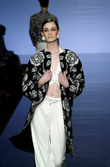 Fall 2000 Valentino Custom Made Haute Couture White Floral Silk Brocade Evening Coat