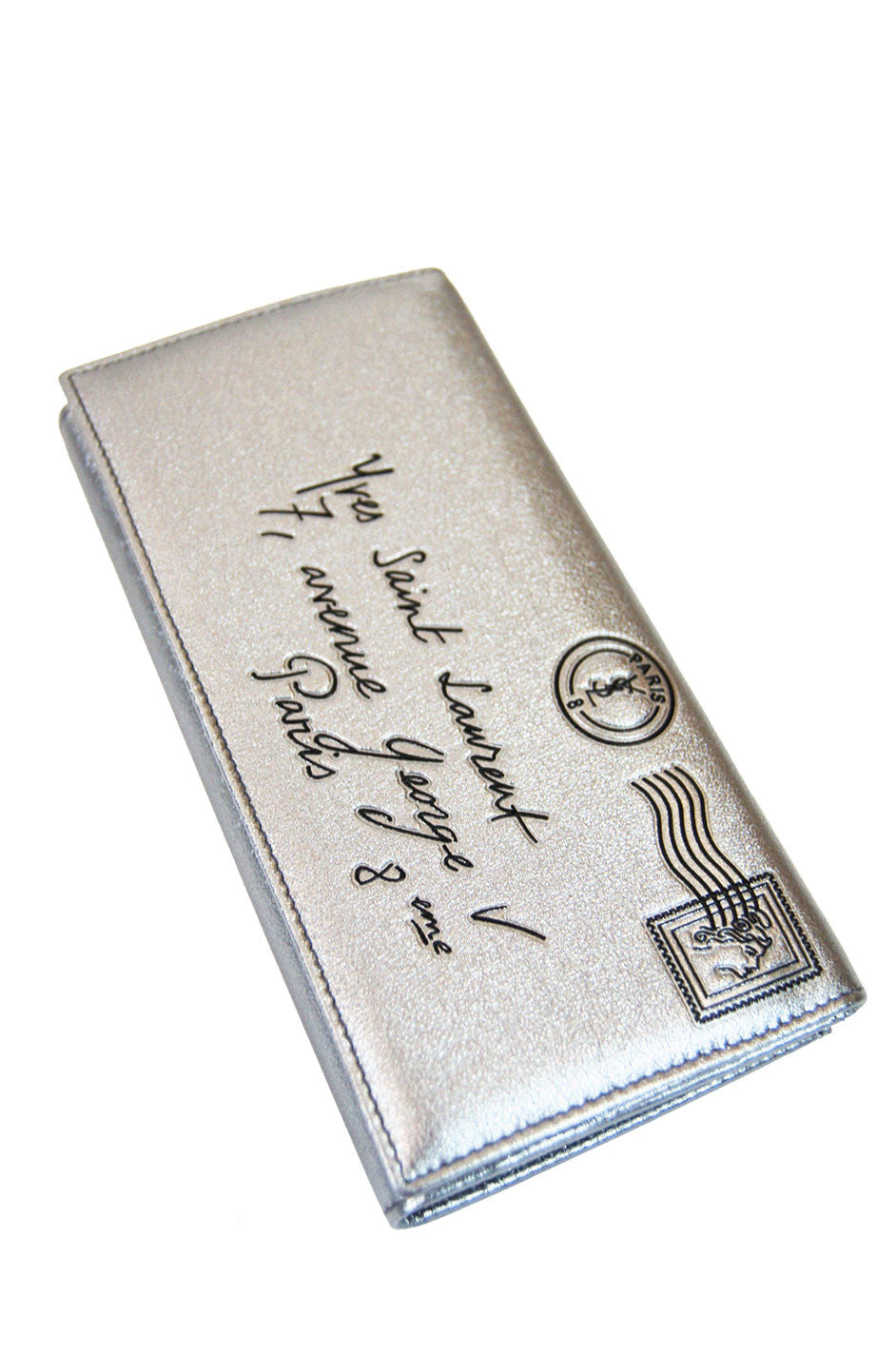 Yves Saint Laurent Yマネークリップ Large YSL Y-Mail Wallet in Pewter Leather – Shrimpton Couture