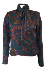 1980s Emanuel Ungaro Printed Silk Wrap Top w Matching Tie