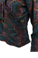 1980s Emanuel Ungaro Printed Silk Wrap Top w Matching Tie