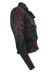 1980s Emanuel Ungaro Printed Silk Wrap Top w Matching Tie