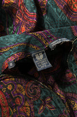 1980s Emanuel Ungaro Printed Silk Wrap Top w Matching Tie