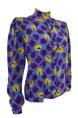 1980s Emanual Ungaro Bright Purple & Blue Printed Silk Top