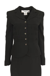 1990s Christian Dior Chic Black Jacket & Skirt Suit w Waist Detailing