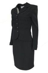 1990s Christian Dior Chic Black Jacket & Skirt Suit w Waist Detailing