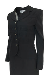 1990s Christian Dior Chic Black Jacket & Skirt Suit w Waist Detailing