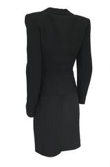 1990s Christian Dior Chic Black Jacket & Skirt Suit w Waist Detailing