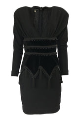 1980s Isabel Allard Paris Plunge Dress w Velvet and Huge Tassel Detail