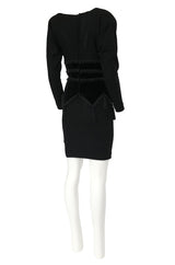 1980s Isabel Allard Paris Plunge Dress w Velvet and Huge Tassel Detail