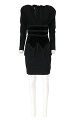 1980s Isabel Allard Paris Plunge Dress w Velvet and Huge Tassel Detail
