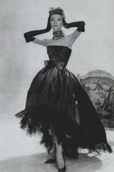 Important Fall 1959 Christian Dior by YSL Couture Black Silk Tafetta & Chantilly Lace Dress w Pouf Sleeves