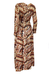 1967 Unlabeled Geoffrey Beene Silk Pink & Taupe Metallic Brocade Dress