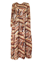 1967 Unlabeled Geoffrey Beene Silk Pink & Taupe Metallic Brocade Dress