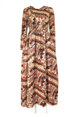 1967 Unlabeled Geoffrey Beene Silk Pink & Taupe Metallic Brocade Dress